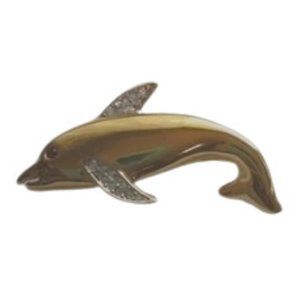 Dolphin Brooch Vintage Signed D'Orlan Glossy Gold Tone w/Sparkling Rhinestones